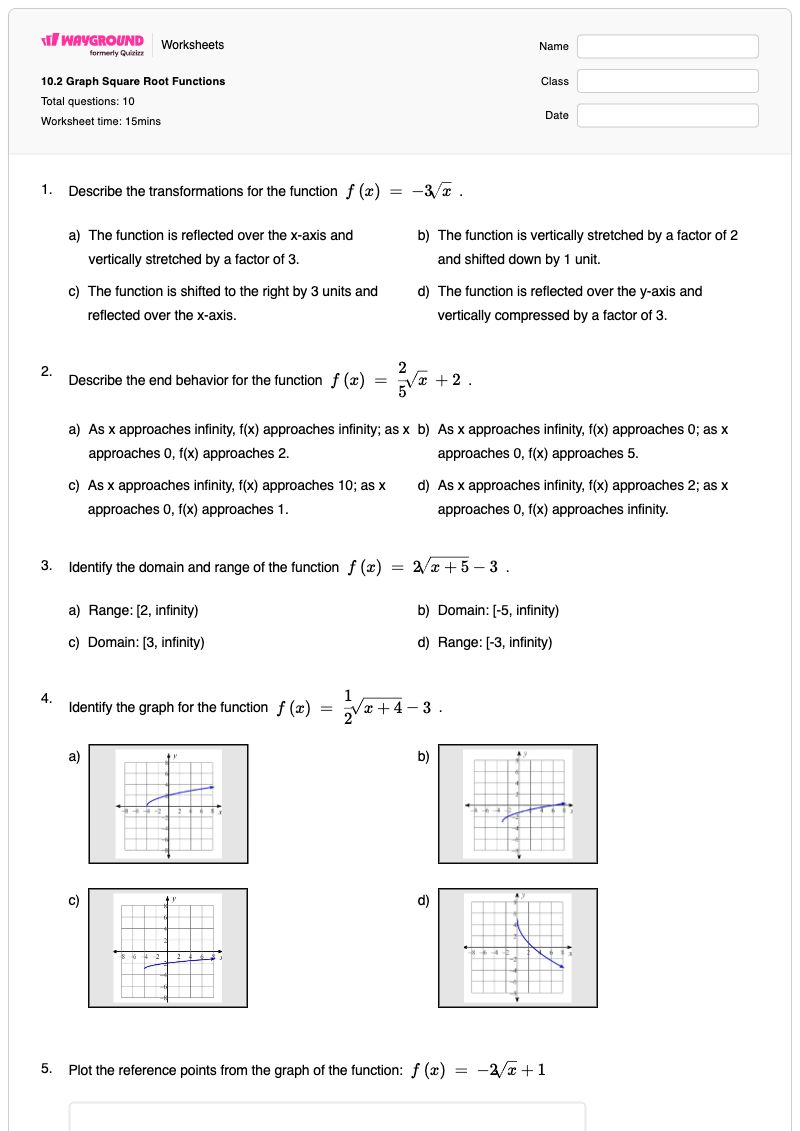 10.2 Graph Square Root Functions - พิมพ์ได้ Chi-square-test เวิร์กชีท ระดับ 11 - Wayground