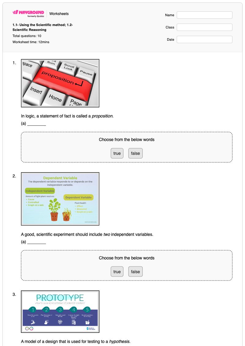 1.1- Using the Scientific method; 1.2- Scientific Reasoning - พิมพ์ได้ การสังเกตทางวิทยาศาสตร์ เวิร์กชีท ระดับ 8 - Wayground