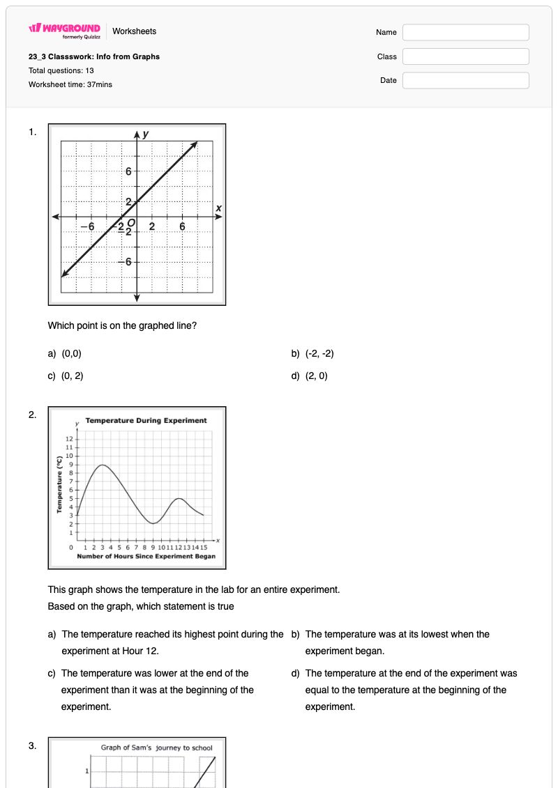 23_3 Classswork: Info from Graphs - Printable Distance-and-time-graphs Worksheets Year 9 - Wayground