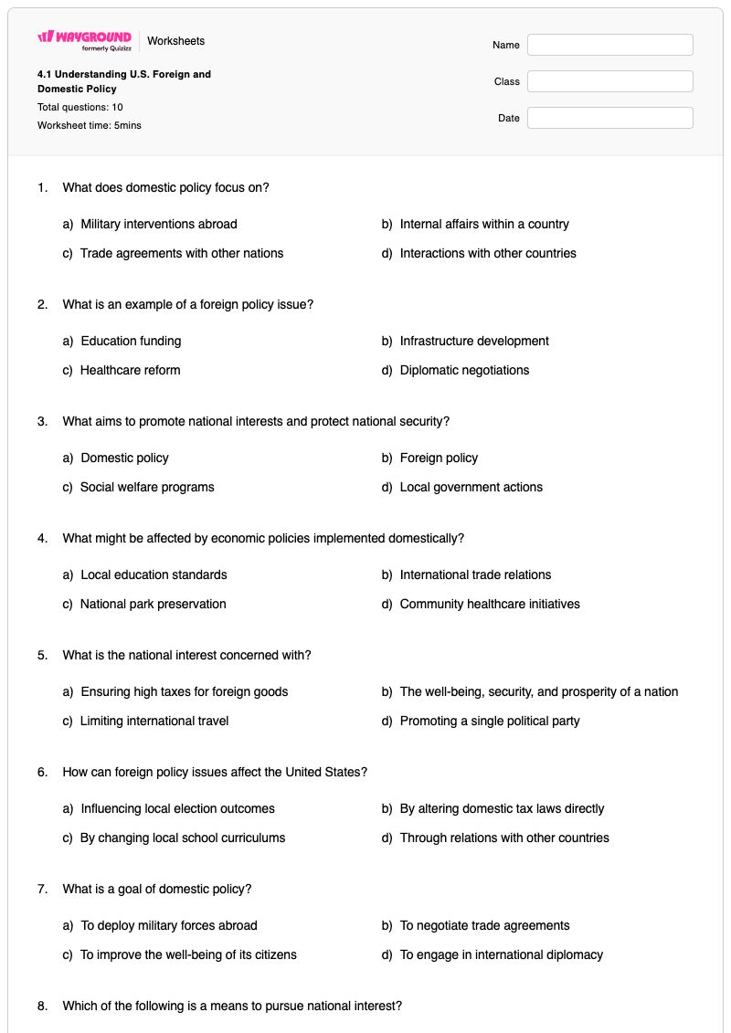 4.1 Understanding U.S. Foreign and Domestic Policy - พิมพ์ได้ Domestic-violence-awareness เวิร์กชีท ระดับ 7 - Wayground