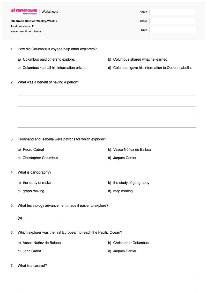 5th Grade Studies Weekly-Week 5 - พิมพ์ได้ Scarcity เวิร์กชีท ระดับ 5 - Wayground