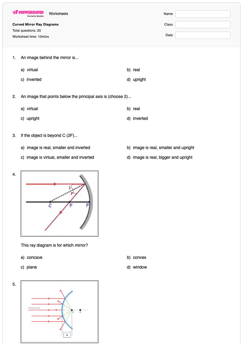 Curved Mirror Ray Diagrams - Printable Convex-mirrors Worksheets - Wayground