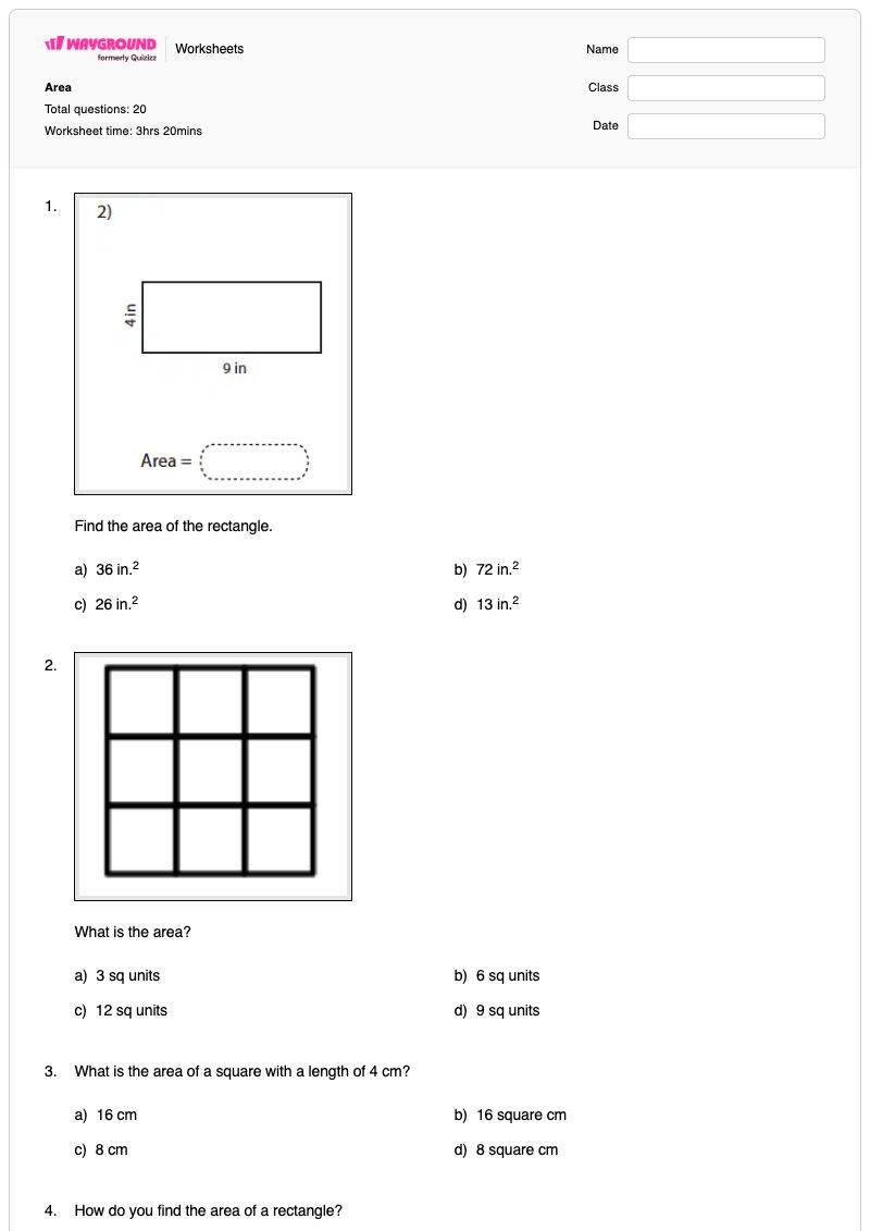 Area - Printable Area-of-a-rectangle Worksheets - Wayground