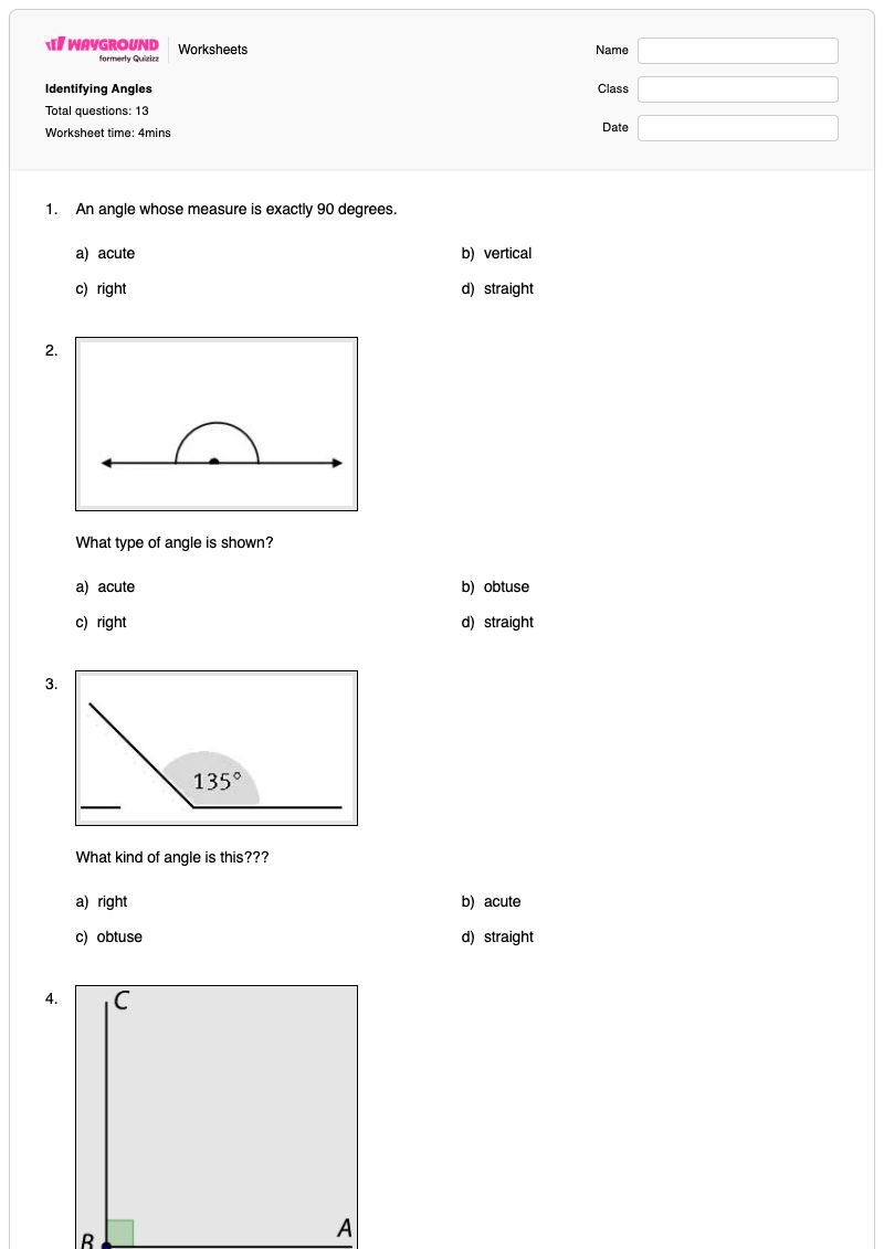 Identifying Angles - Printable Angles Worksheets - Wayground