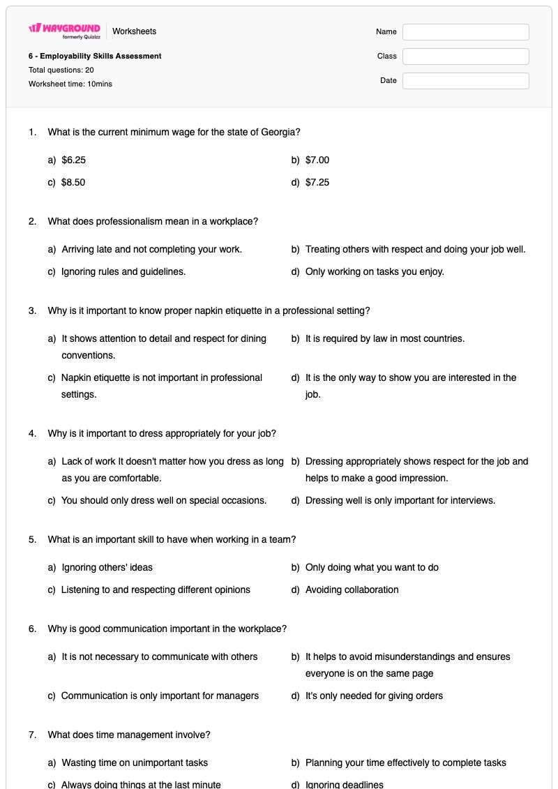 6 - Employability Skills Assessment - พิมพ์ได้ Cursive-writing เวิร์กชีท - Wayground