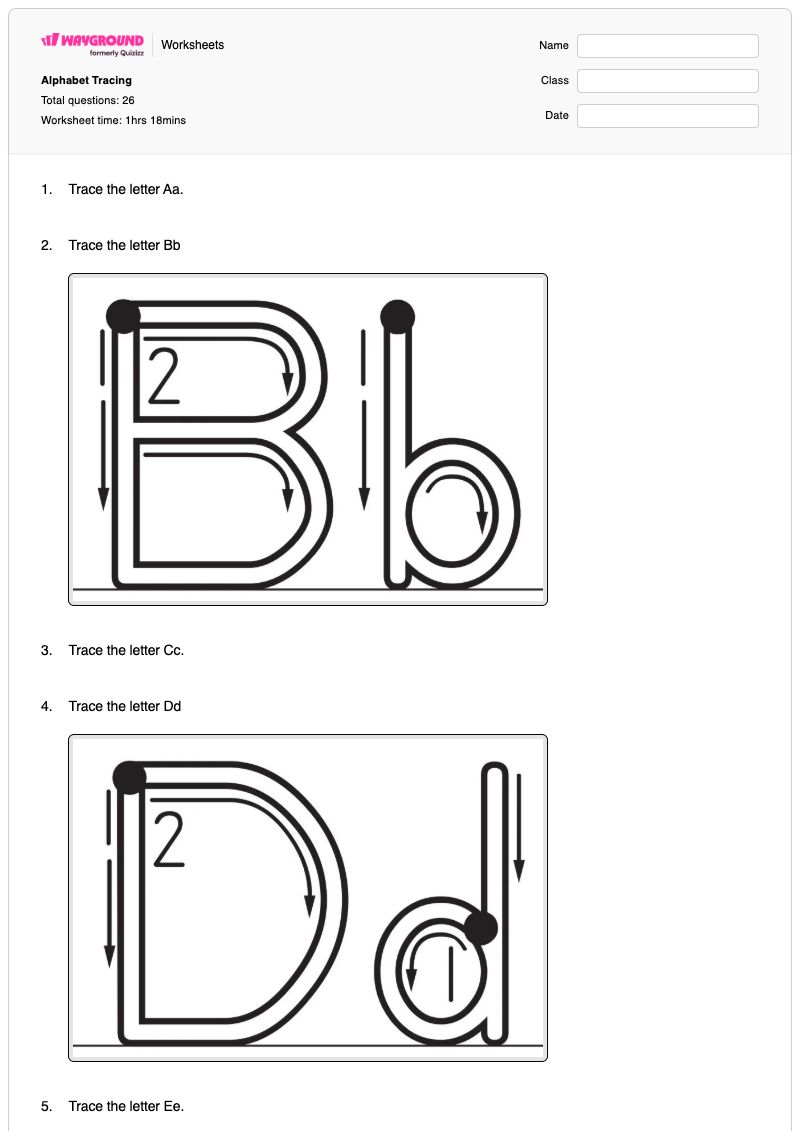 Alphabet Tracing - พิมพ์ได้ ตัวอักษรยู เวิร์กชีท โรงเรียนอนุบาล - Wayground