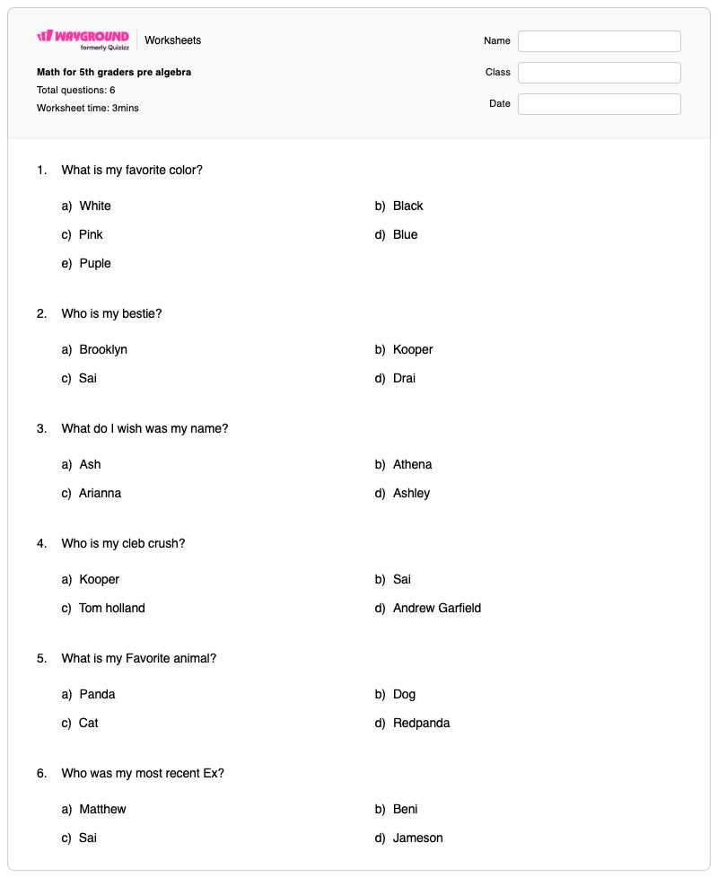 Math for 5th graders pre algebra - Nadający się do druku Prealgebra Karty-pracy - Wayground