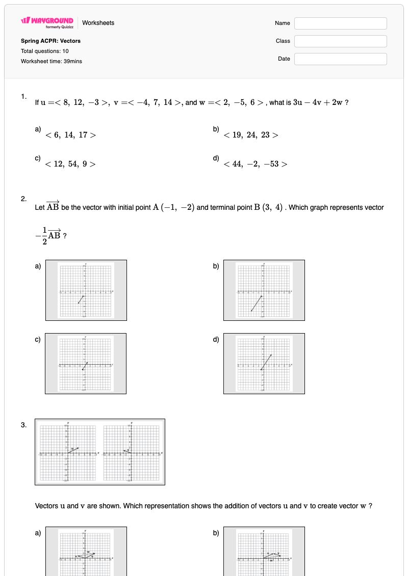 Spring ACPR: Vectors - Printable Speed-calculations Worksheets Year 12 - Wayground