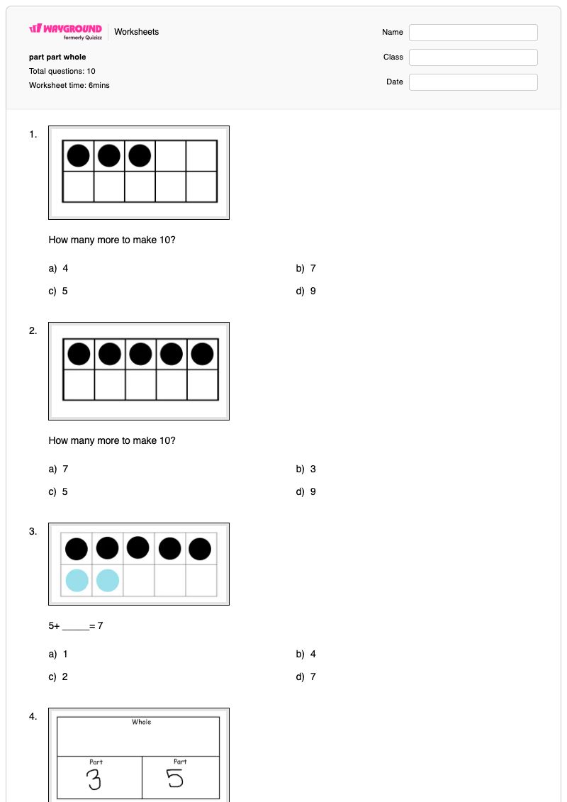 part part whole - Printable Part-part-whole-relationships Worksheets Year 1 - Wayground
