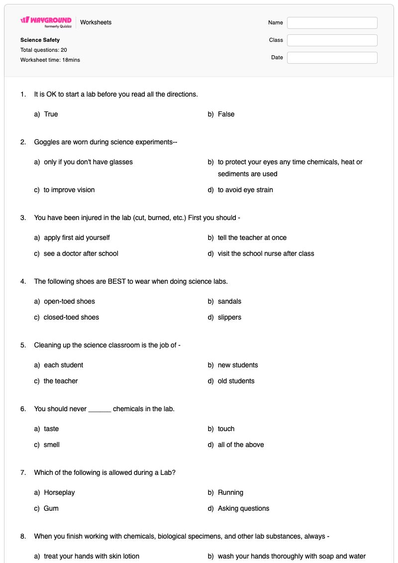 Science Safety - Printable Safety-rules-and-symbols Worksheets Year 4 - Wayground
