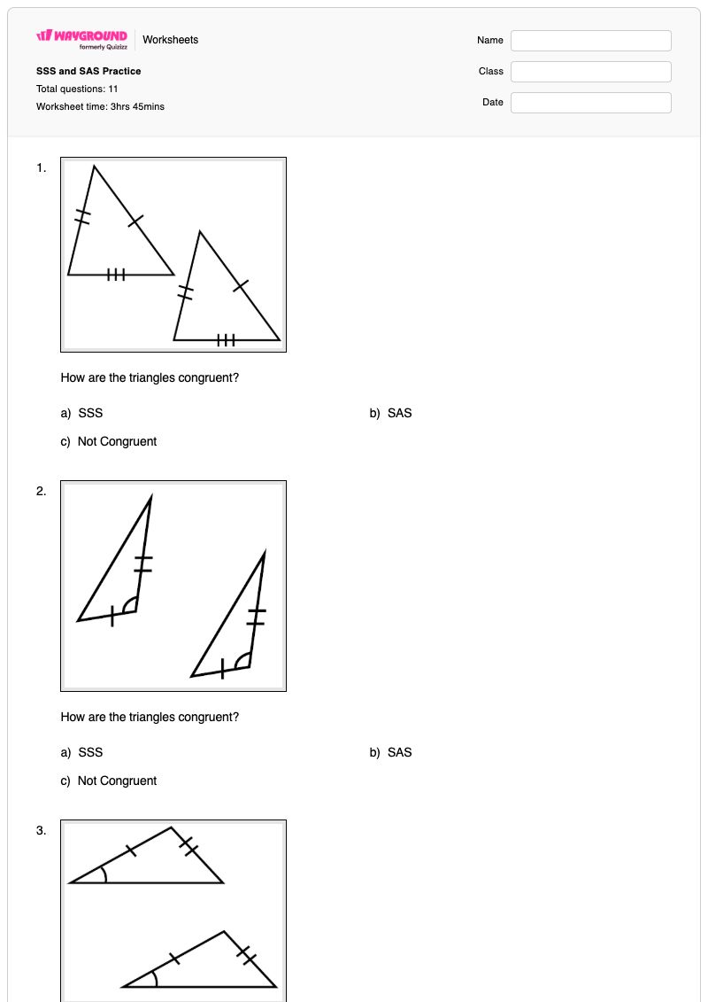 SSS and SAS Practice - Printable Congruence Worksheets - Wayground