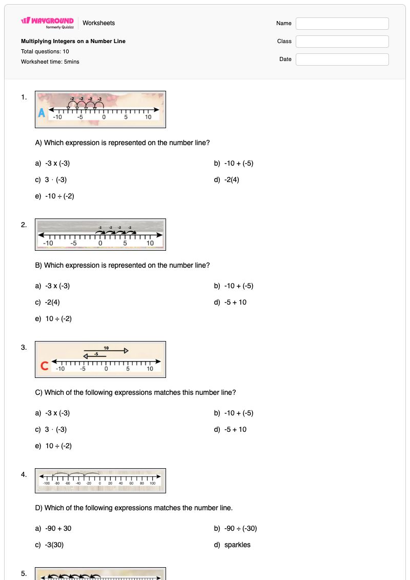 Multiplying Integers on a Number Line - Printable Integers-on-a-number-line Worksheets - Wayground
