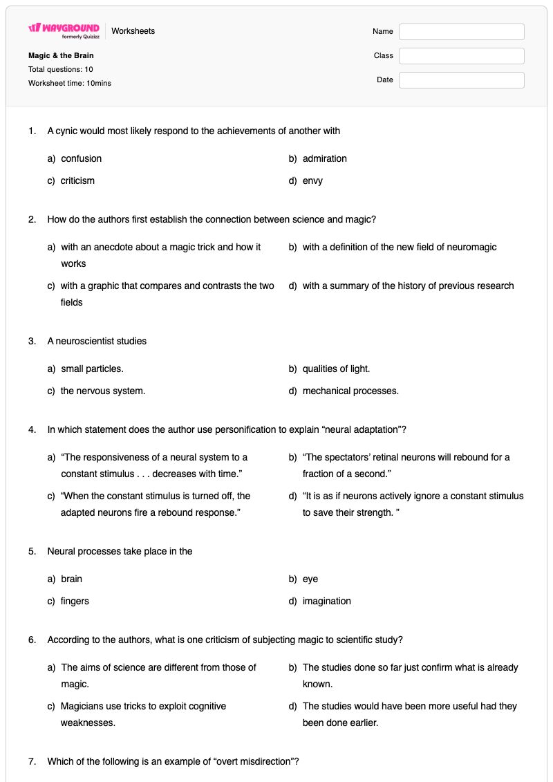 Magic & the Brain - Printable Fractions Worksheets - Wayground