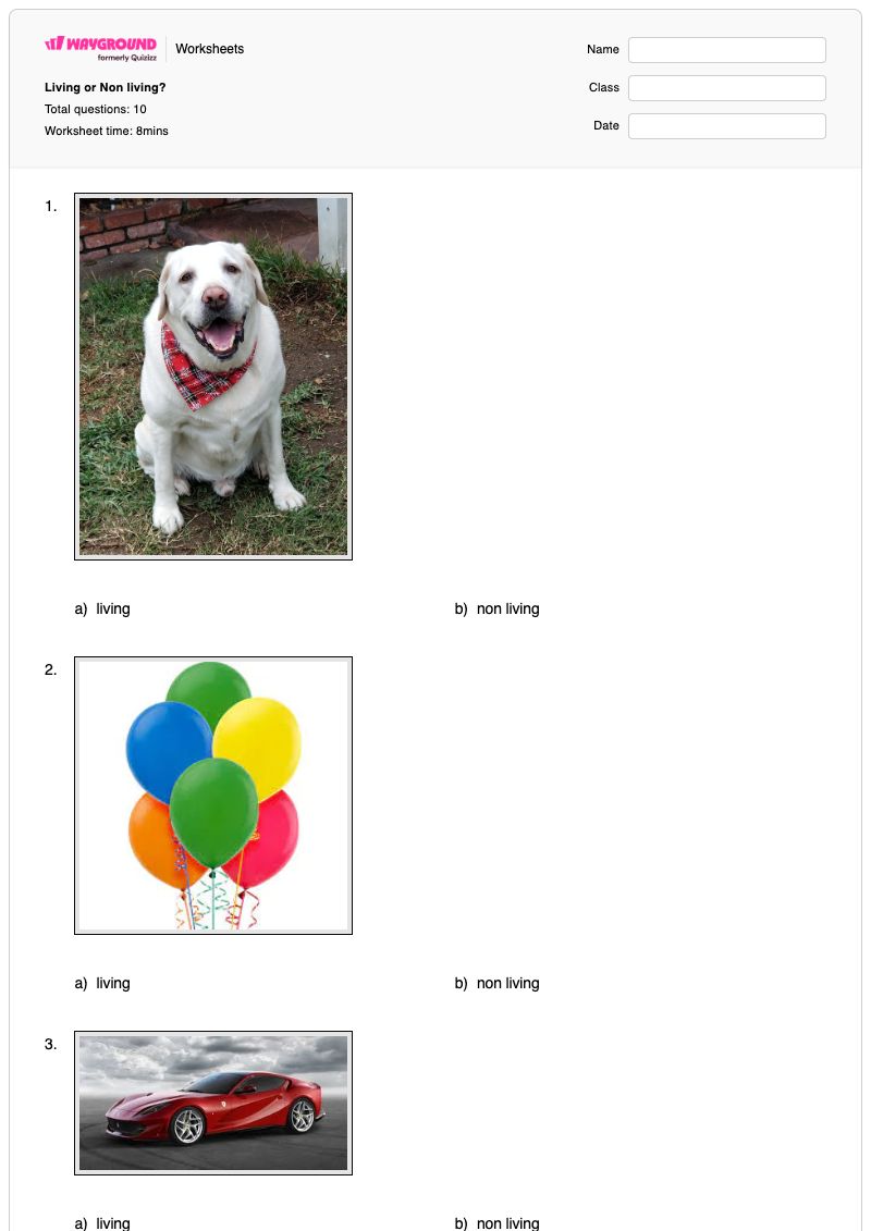 Living or Non living? - Printable Living-and-non-living-things Worksheets - Wayground