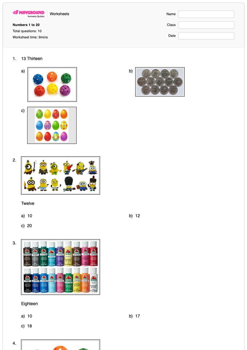 Numbers 1 to 20 - Printable Identifying-numbers-11-20 Worksheets Grade 1 - Wayground