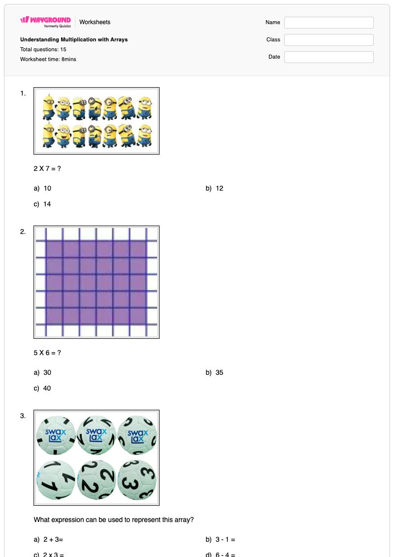 Understanding Multiplication with Arrays - พิมพ์ได้ การคูณด้วยอาร์เรย์ เวิร์กชีท - Wayground