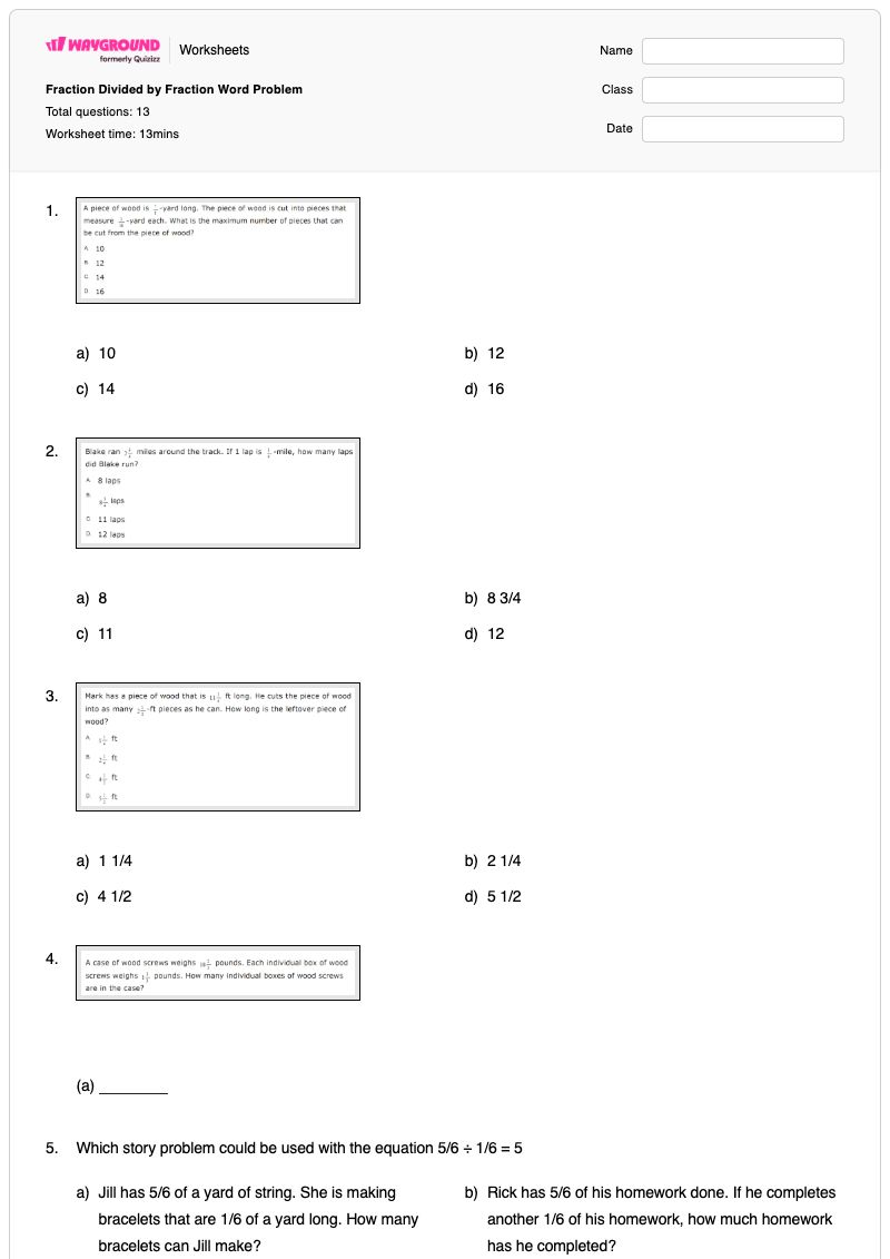 Fraction Divided by Fraction Word Problem - Printable Fractions Worksheets - Wayground