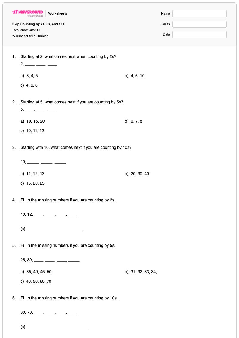 Skip Counting by 2s, 5s, and 10s - Printable Counting-by-100s Worksheets Year 2 - Wayground