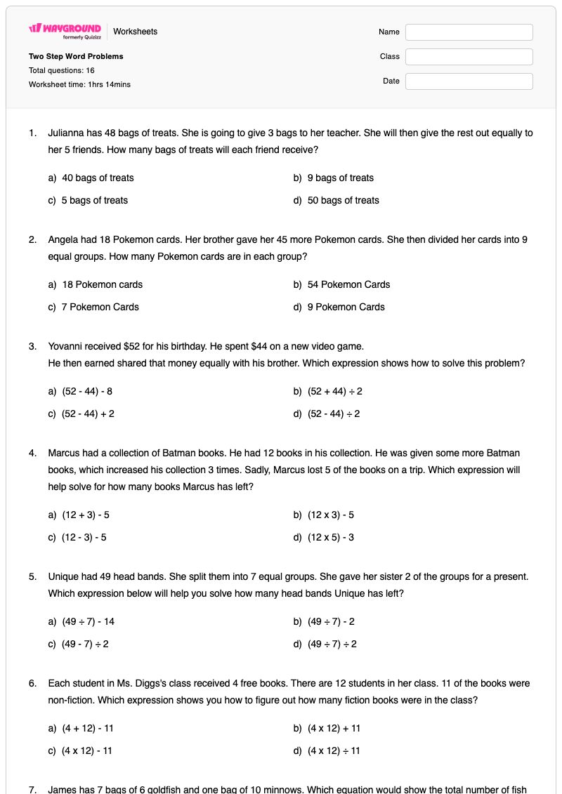 Two Step Word Problems - Printable Money-word-problems Worksheets Year 3 - Wayground