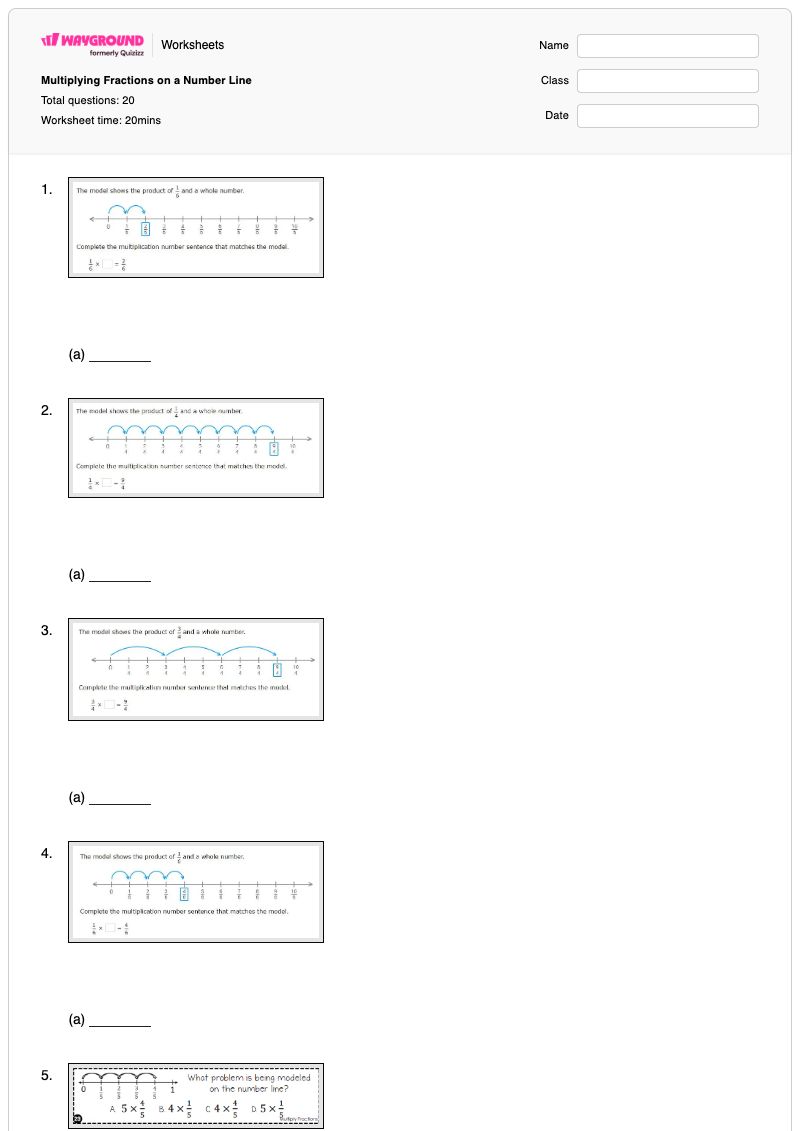 Multiplying Fractions on a Number Line - Printable Fractions-on-a-number-line Worksheets - Wayground