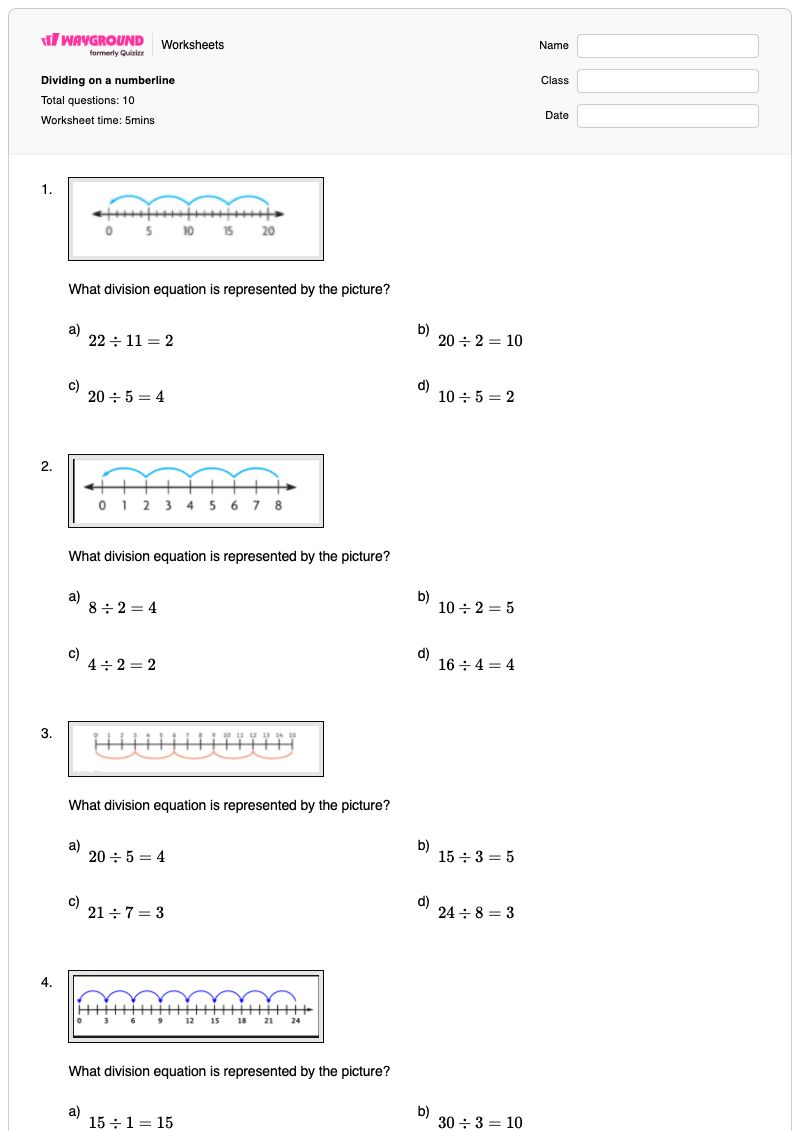 Dividing on a numberline - Printable Division Worksheets - Wayground