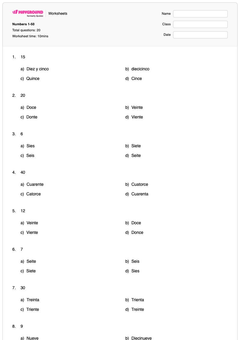 Numbers 1-50 - พิมพ์ได้ Number-tracing เวิร์กชีท - Wayground