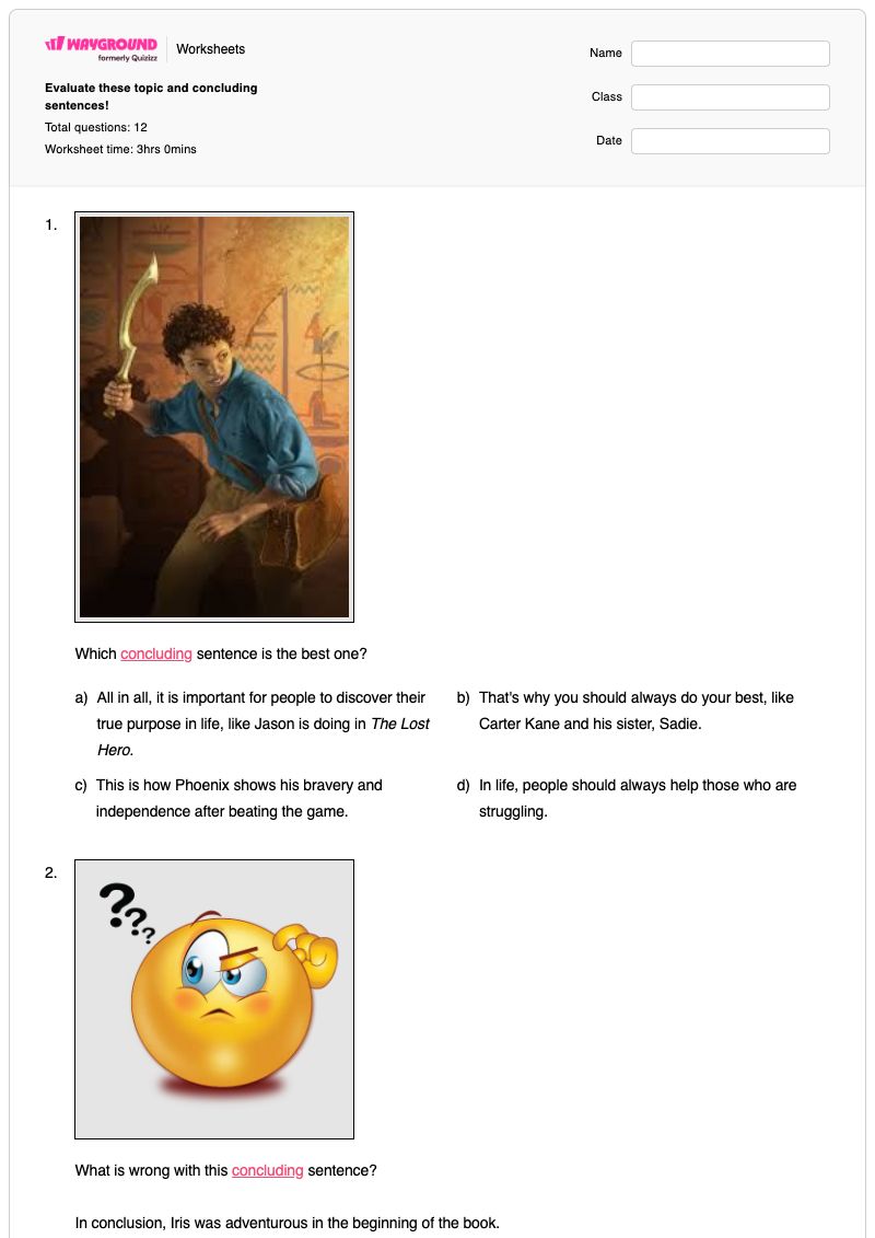 Evaluate these topic and concluding sentences! - พิมพ์ได้ Topic-sentence เวิร์กชีท - Wayground