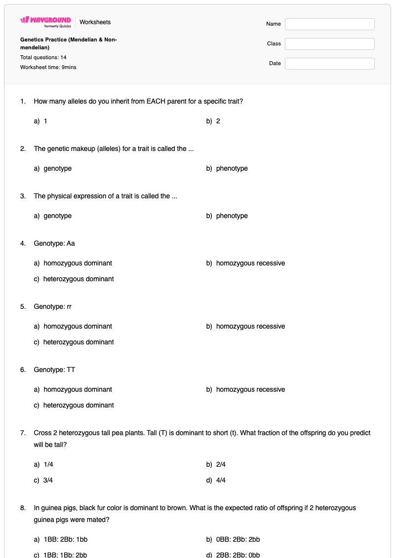 Genetics Practice (Mendelian & Non-mendelian) - Printable Non-mendelian-inheritance Worksheets Class 10 - Wayground
