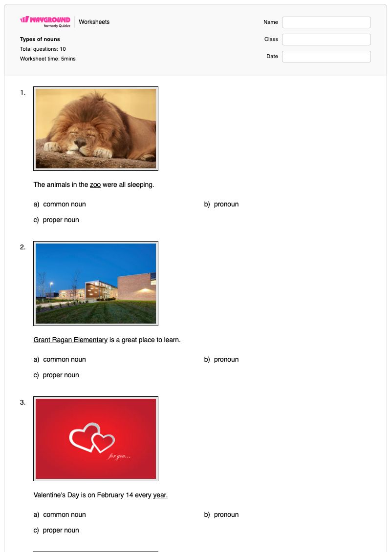 Types of nouns - Printable Proper-nouns Worksheets Year 4 - Wayground