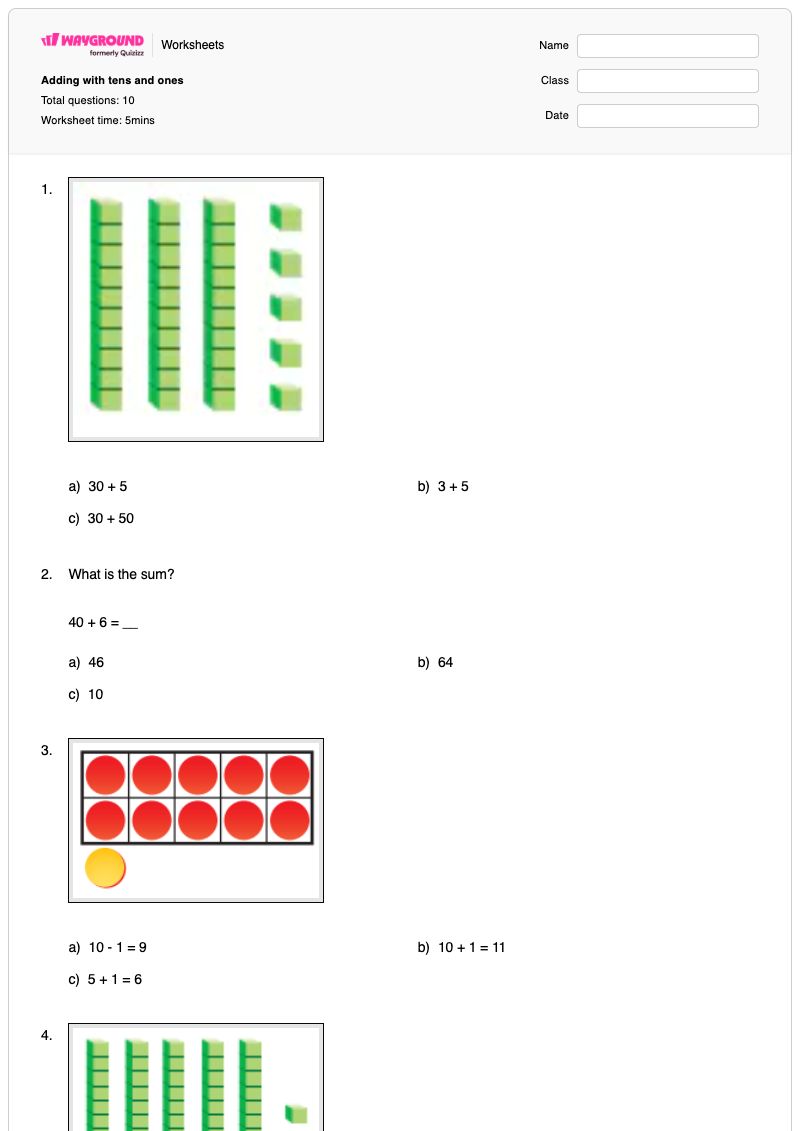 Adding with tens and ones - พิมพ์ได้ Adding-with-zero เวิร์กชีท ระดับ 1 - Wayground