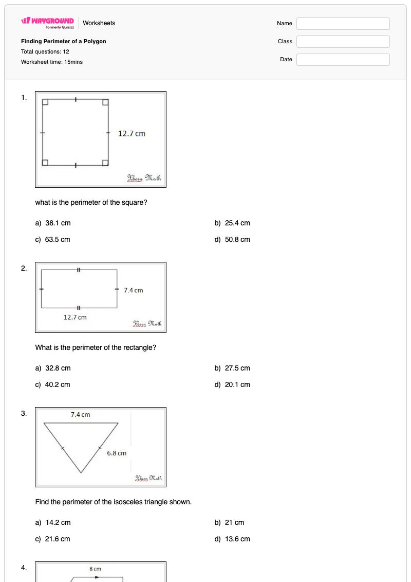Finding Perimeter of a Polygon - Printable Perimeter Worksheets - Wayground