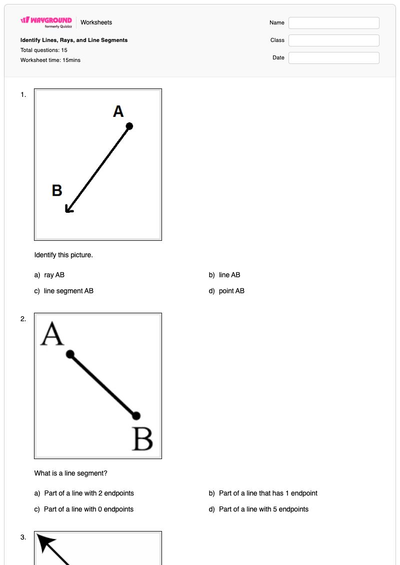 Identify Lines, Rays, and Line Segments - Printable Line-segments Worksheets - Wayground