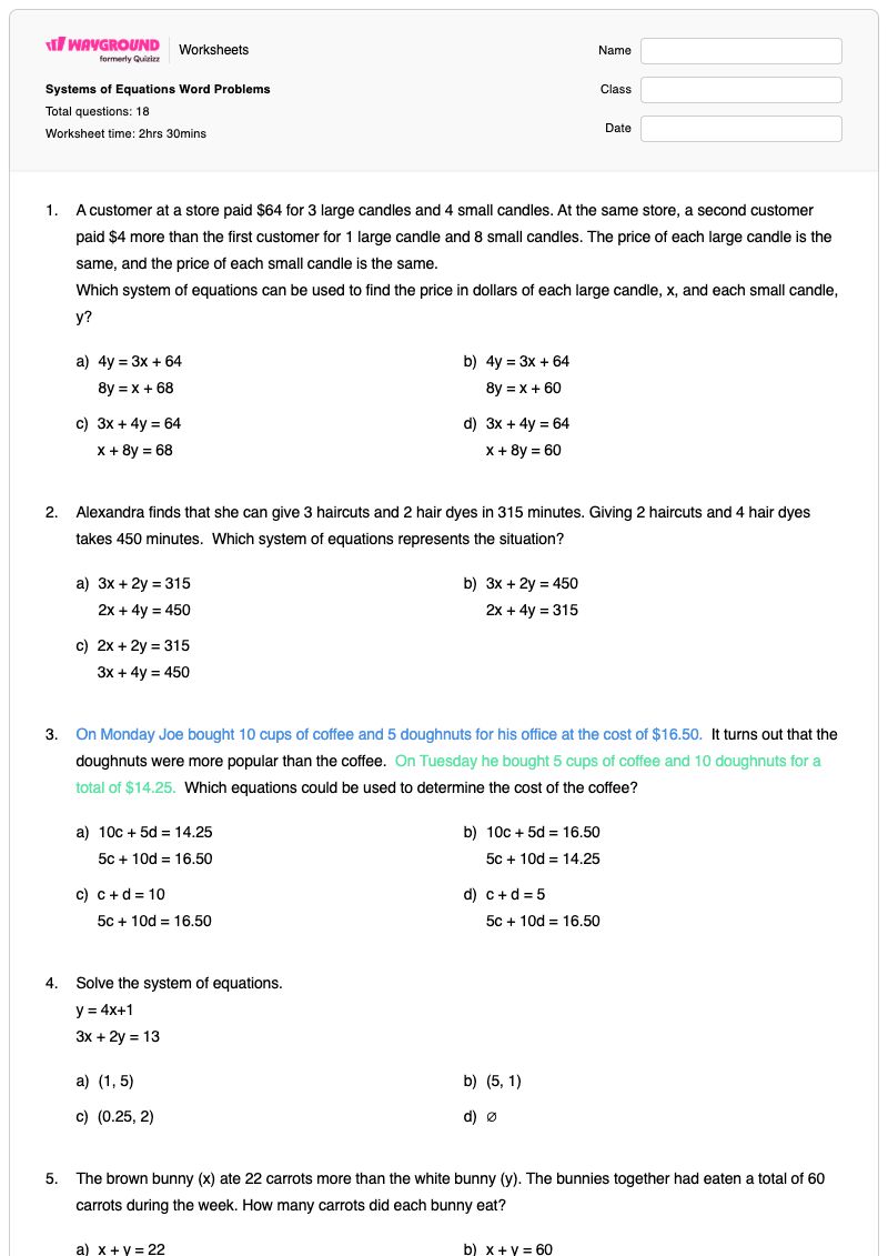 Systems of Equations Word Problems - Printable System-of-equations-word-problems Worksheets - Wayground
