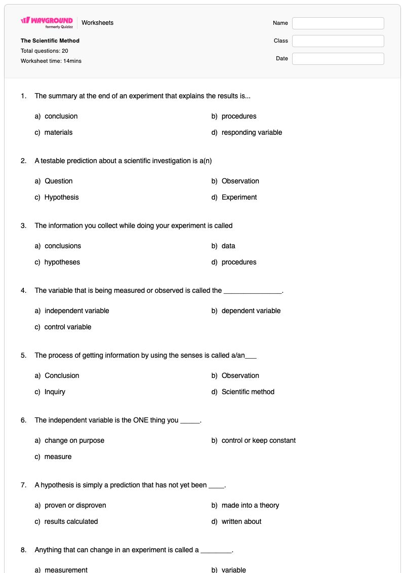 The Scientific Method - Printable Science Worksheets - Wayground