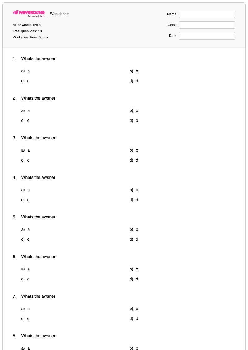 all anwsers are a - Printable Algebra Worksheets - Wayground