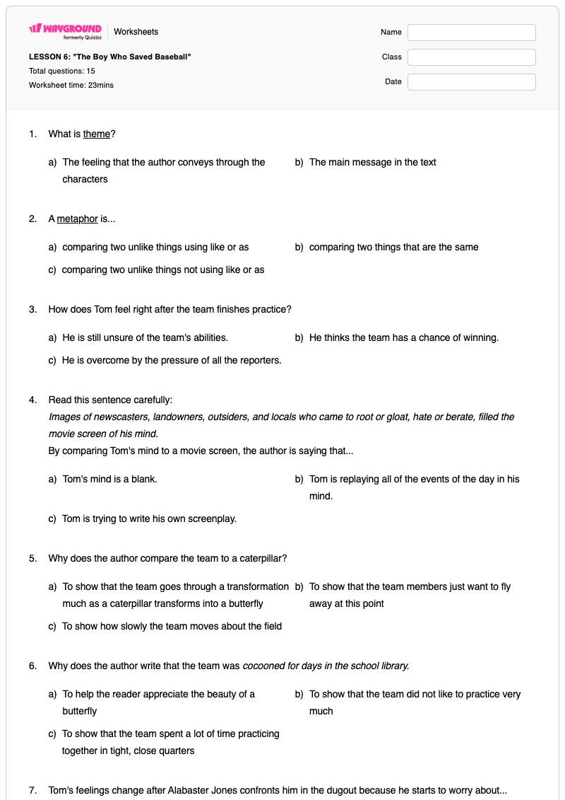 LESSON 6:  "The Boy Who Saved Baseball" - Printable Math Worksheets - Wayground