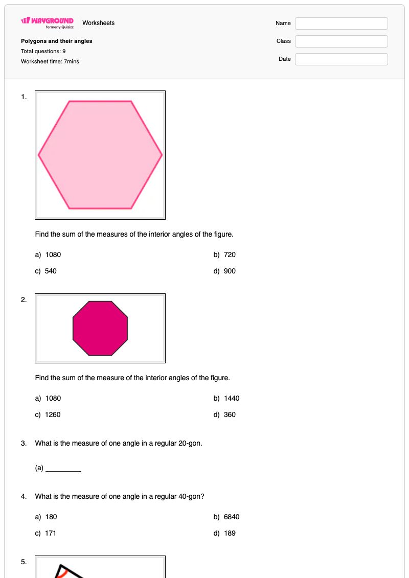 Polygons and their angles - Printable Angles Worksheets - Wayground