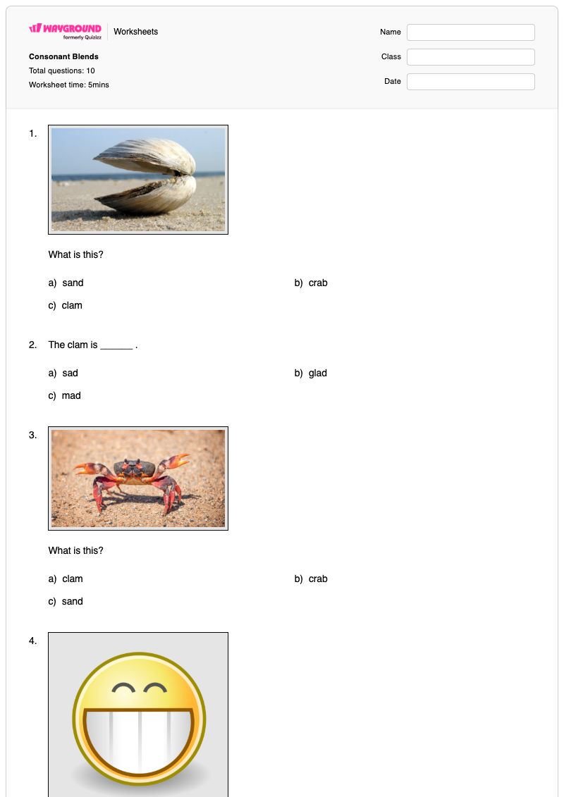 Consonant Blends - พิมพ์ได้ Blends เวิร์กชีท - Wayground