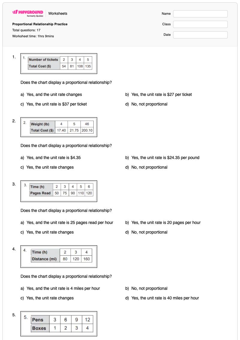 Proportional Relationship Practice - Printable Proportional-relationships Worksheets - Wayground