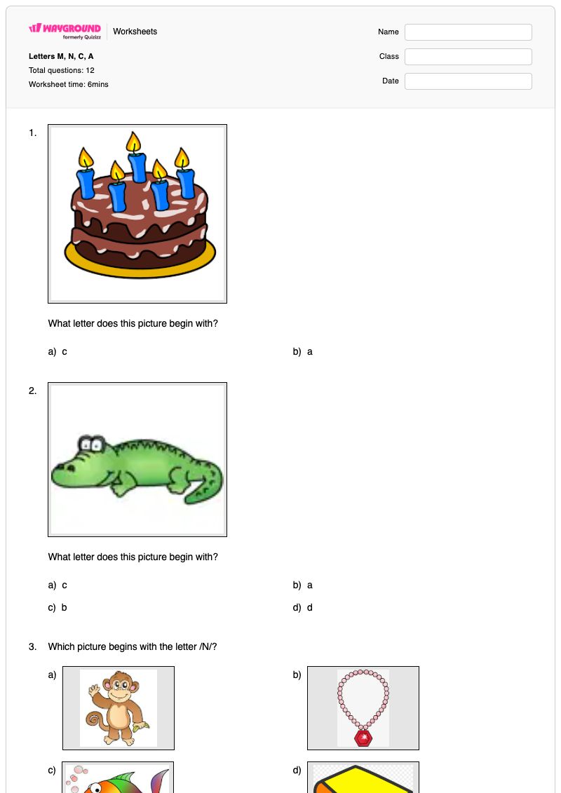 Letters M, N, C, A - Printable The-letter-n Worksheets - Wayground