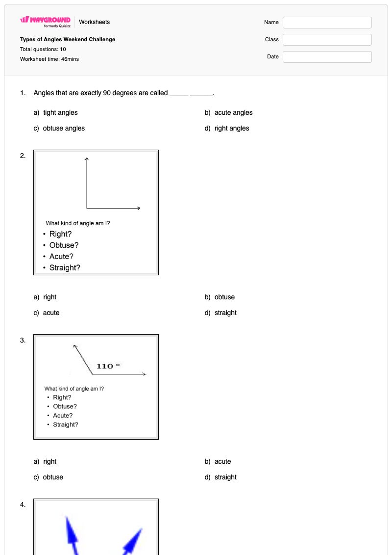 Types of Angles Weekend Challenge - Printable Angles Worksheets - Wayground