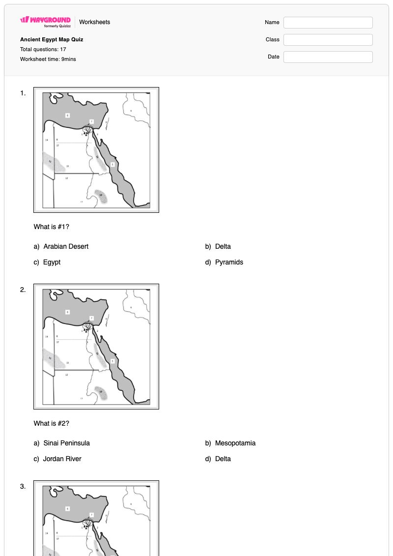 Ancient Egypt Map Quiz - พิมพ์ได้ อียิปต์โบราณ เวิร์กชีท - Wayground