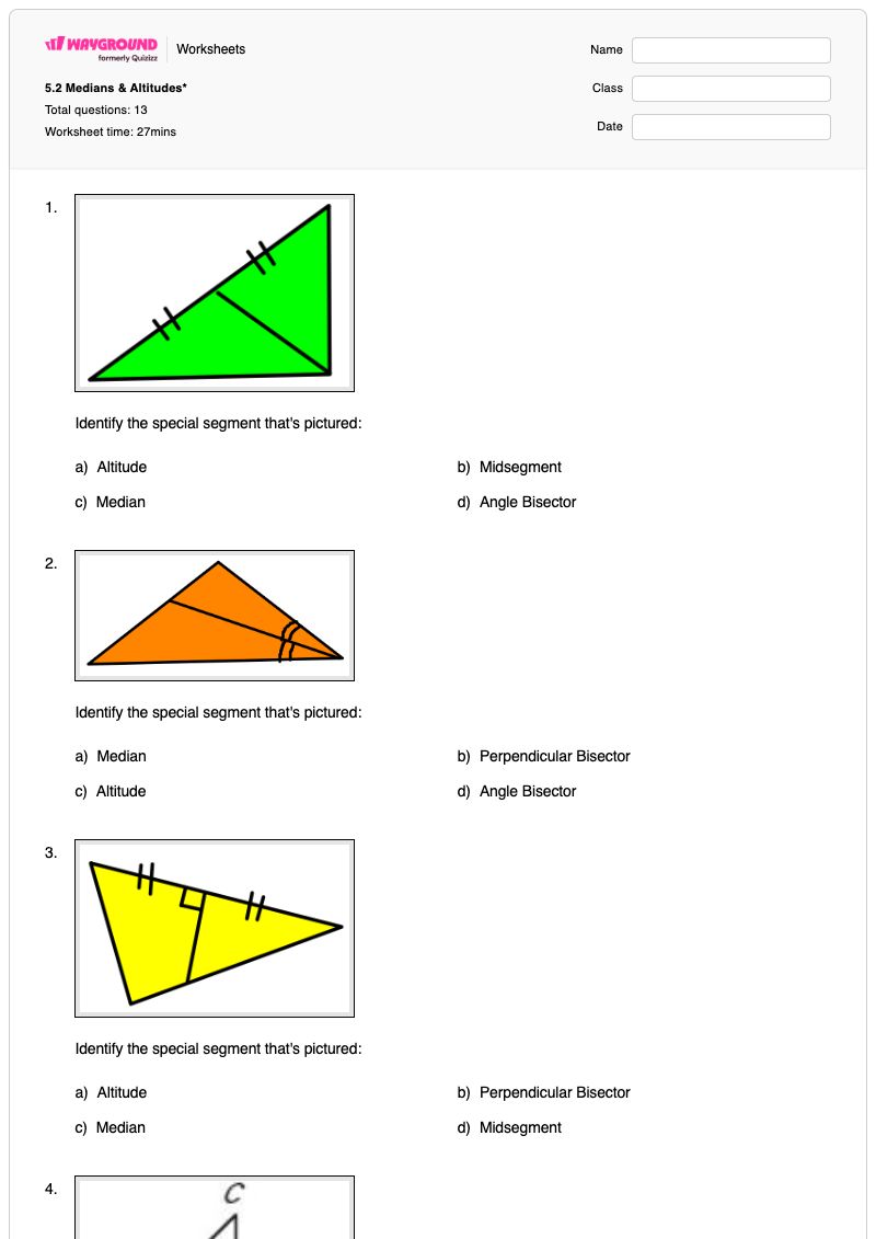 5.2 Medians & Altitudes* - พิมพ์ได้ ค่ามัธยฐานและระดับความสูง เวิร์กชีท - Wayground