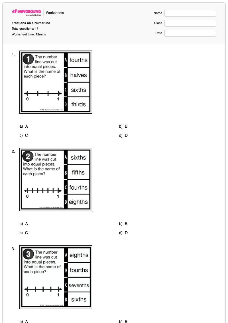 Fractions on a Numerline - Printable Fractions-on-a-number-line Worksheets - Wayground