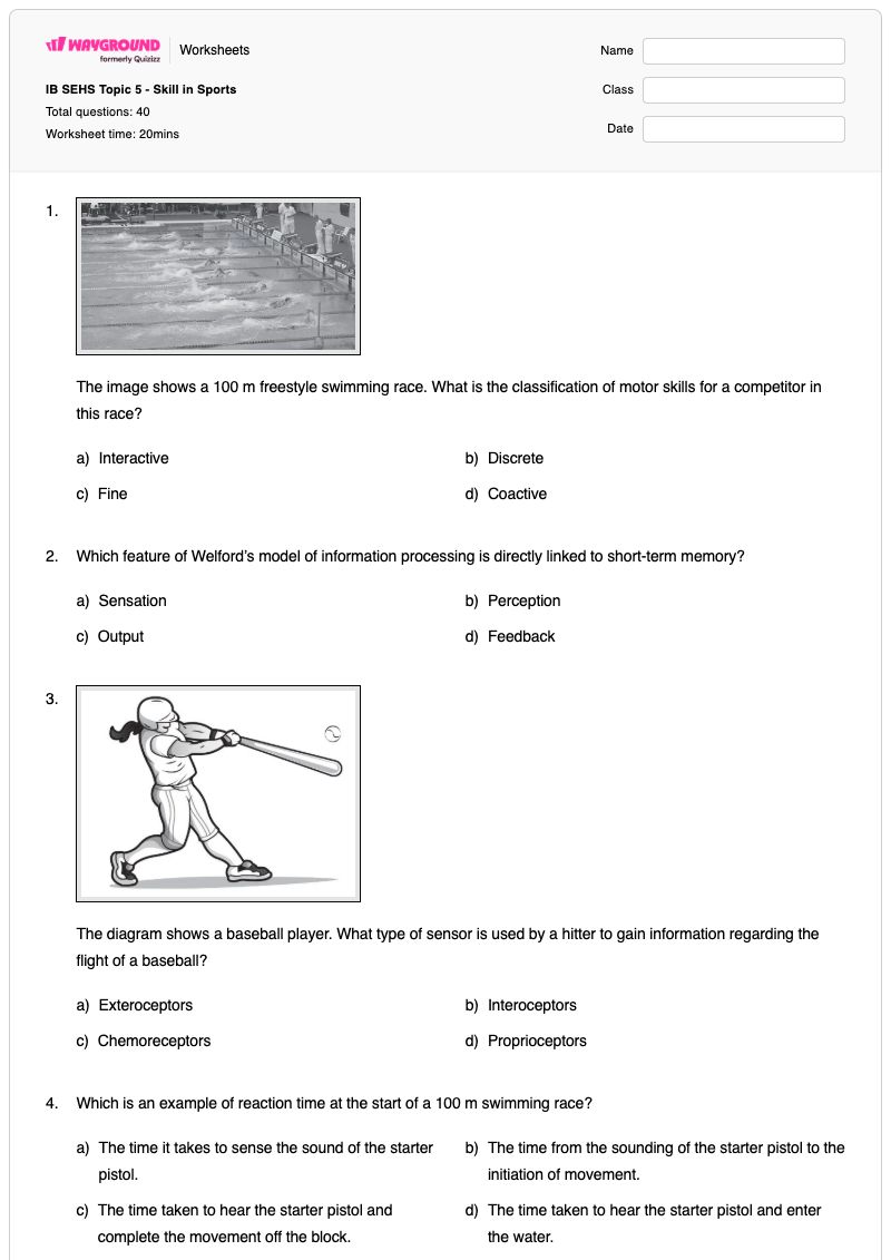 IB SEHS Topic 5 - Skill in Sports - Printable Fine-motor-skills Worksheets - Wayground
