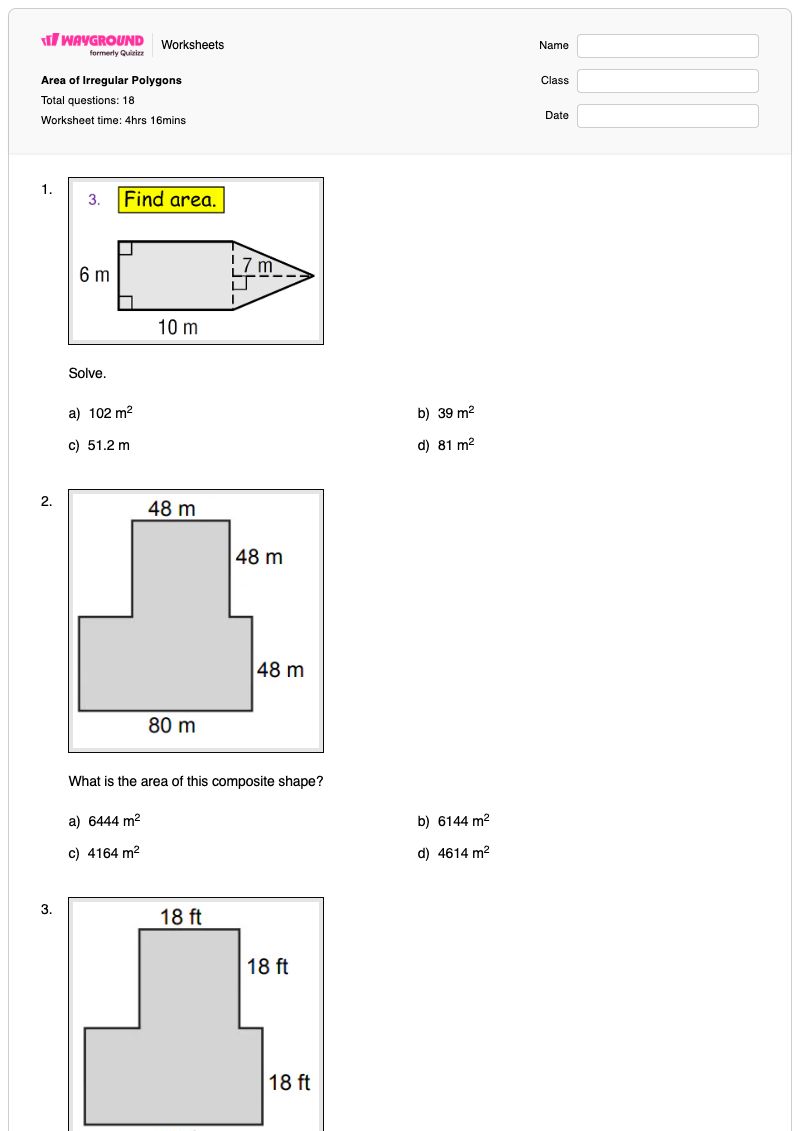Area of Irregular Polygons - พิมพ์ได้ Area-of-polygons เวิร์กชีท - Wayground