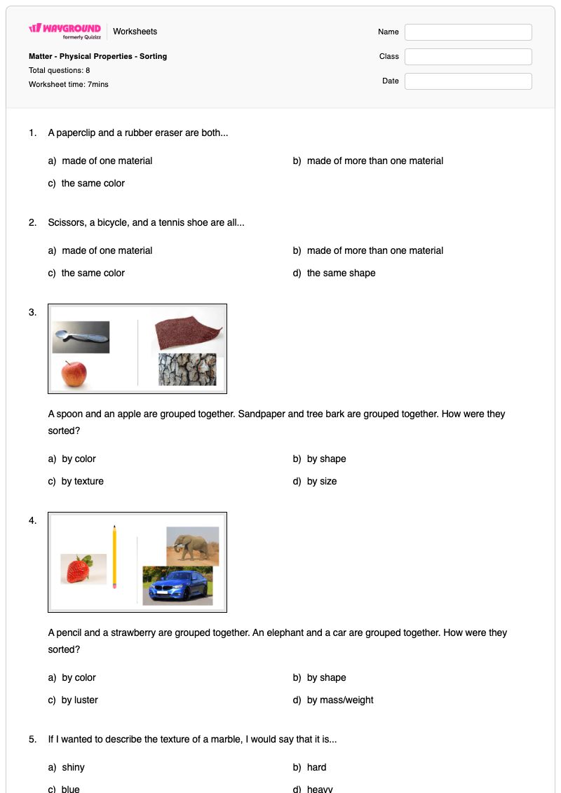Matter - Physical Properties - Sorting - Printable States-of-matter Worksheets - Wayground