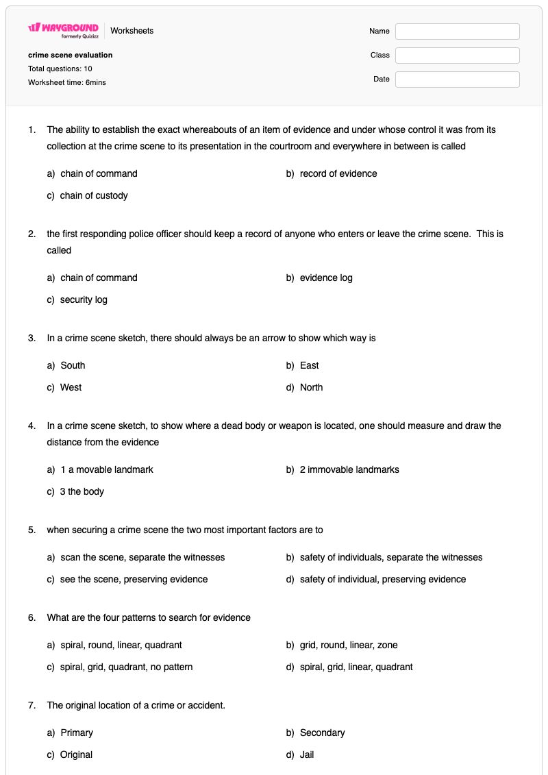 crime scene evaluation - Printable Crime-scene-investigation Worksheets - Wayground