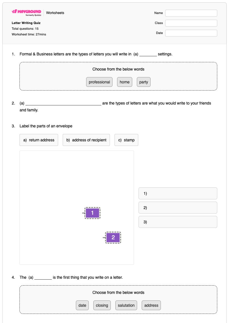 Letter Writing Quiz - Printable Writing Worksheets Kindergarten - Wayground
