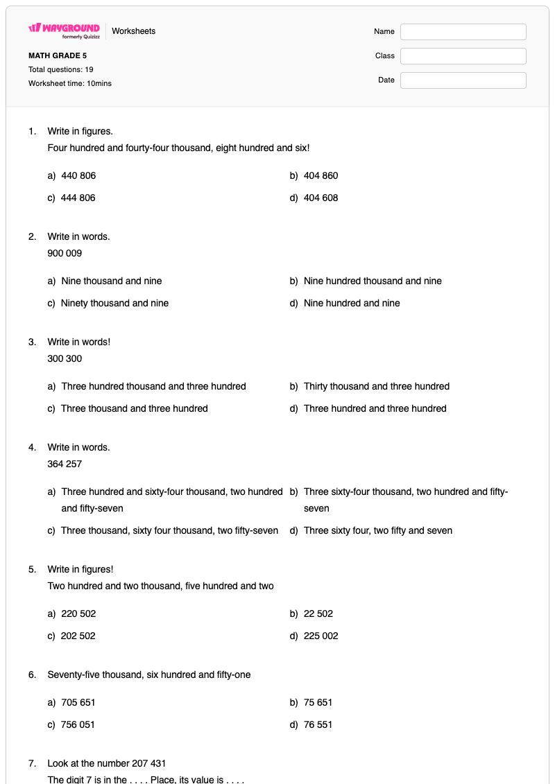 MATH GRADE 5 - Printable Number-tracing Worksheets Kindergarten - Wayground